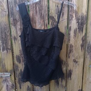 BCX Elegant Black Layered Shiny Camisole Top L